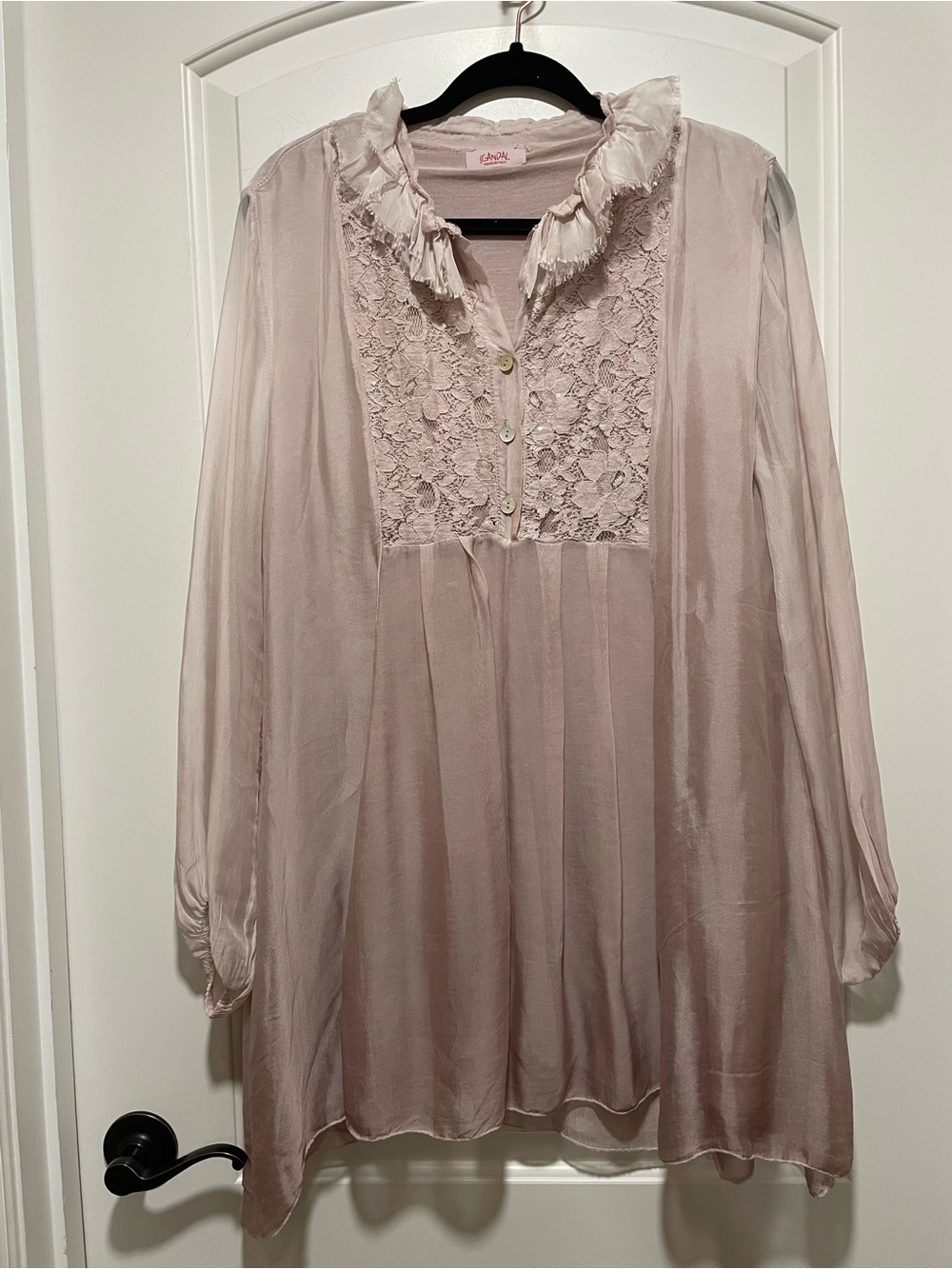 Scandal Italy Silk Boutique Boho Chic Coastal Blush Lace-Yoke Ruffled Mini Dress